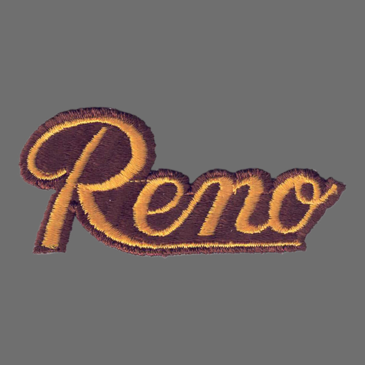 Script Reno Hat Reno script gold on brown souvenir embroidered patch – Happy Wood ...