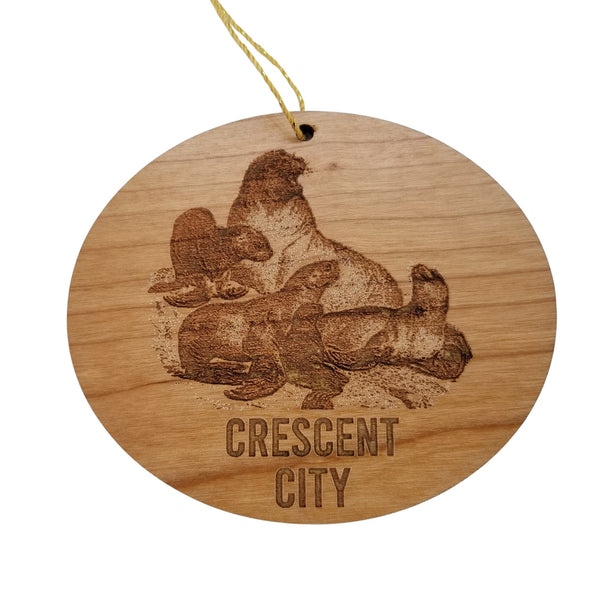 Crescent City California Coastal Christmas Ornament Sea Lions Handmade Wood Ornament Made in USA Crescent City Souvenir CA