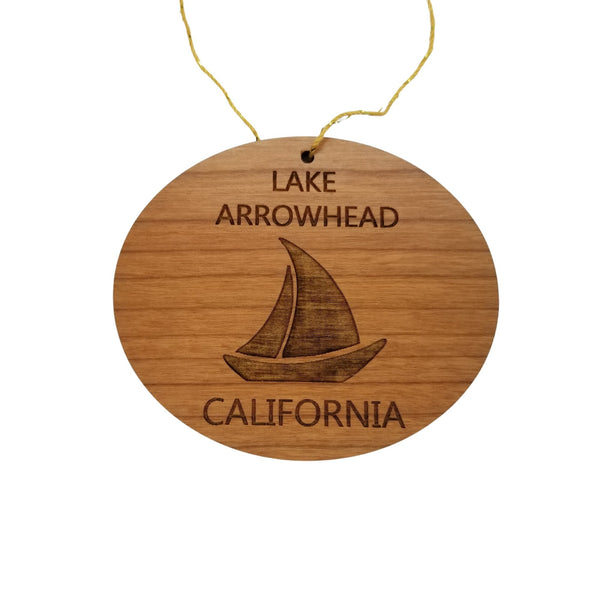 Lake Arrowhead California Ornament - Handmade Wood Ornament - CA Souvenir Sailing Sailboat - Christmas Ornament 3 Inch