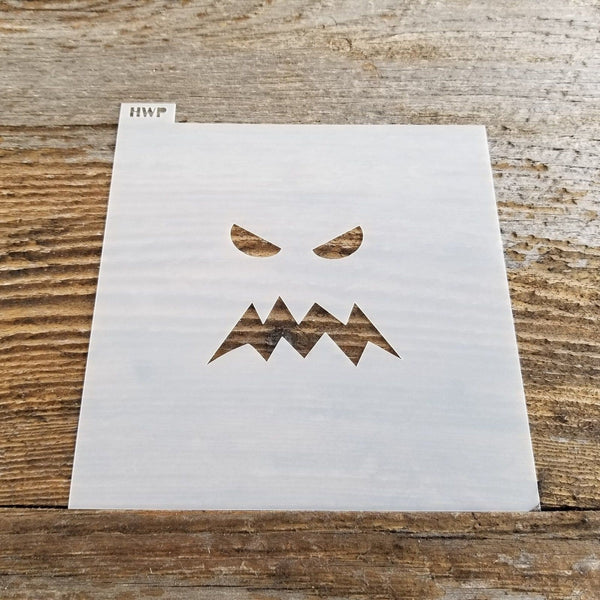 Mean Face Stencil Pumpkin Jack O Lantern Reusable Food Safe Slanted Eyes Jagged Crooked Mouth Halloween Fall Cookie Painting Decorating