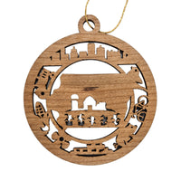 Iowa Wood Ornament - IA Souvenir Handmade Wood Ornament Made in USA - State Shape - Skyline - Gold Finch - Bicycle - Pig - Ferry