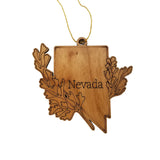 Nevada Wood Ornament -  NV State Shape with State Flowers Big Sagebrush - Handmade Wood Ornament Made in USA Christmas Decor