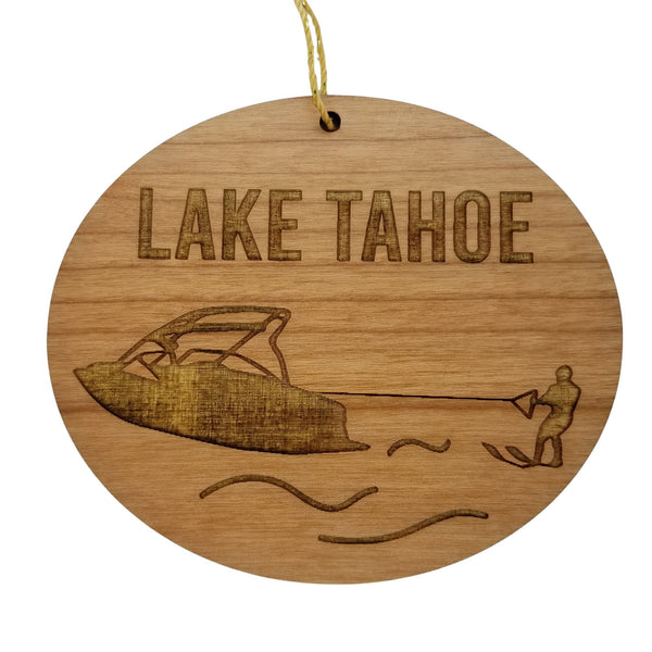Lake Tahoe California Nevada Ornament - Boat Water Skiing Handmade Wood Ornament - CA NV Souvenir - Water Sports Trees Christmas Travel Gift