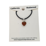 Redwood Heart Necklace Small - Wood Necklace - California Redwoods - CA Souvenir Keepsake - Gift for Men - Gift for Women - Anniversary Gift