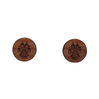 Wolf Paw Earrings - Wood Earrings - California Redwood Stud Earrings - CA Souvenir Keepsake - Post Earrings - Wolf Tracks