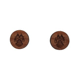 Wolf Paw Earrings - Wood Earrings - California Redwood Stud Earrings - CA Souvenir Keepsake - Post Earrings - Wolf Tracks