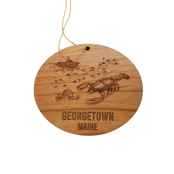 Georgetown Maine Coastal Christmas Ornament Lobster Seashells Handmade Wood Ornament Made in USA Maine Souvenir ME