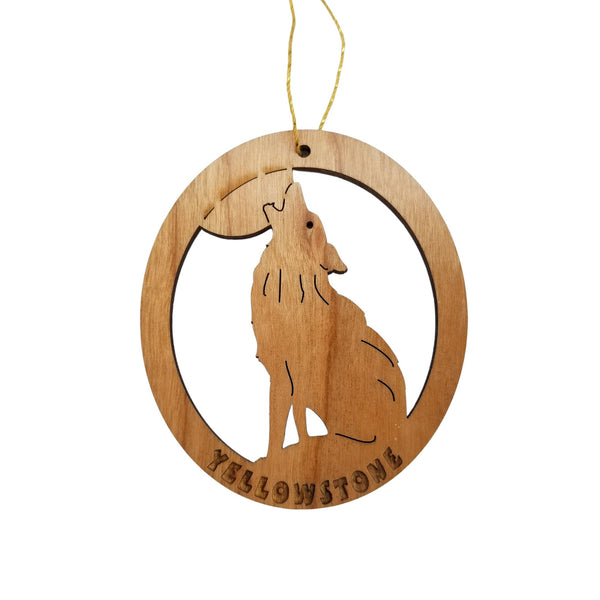 Yellowstone National Park Ornament Howling Wolf Moon Handmade Wood Souvenir Made in USA Travel Gift 3 Inch Christmas