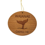 Waianae Ornament - Handmade Wood Ornament - Oahu Hawaii Whale Tail Whale Watching - Christmas Ornament 3 Inch