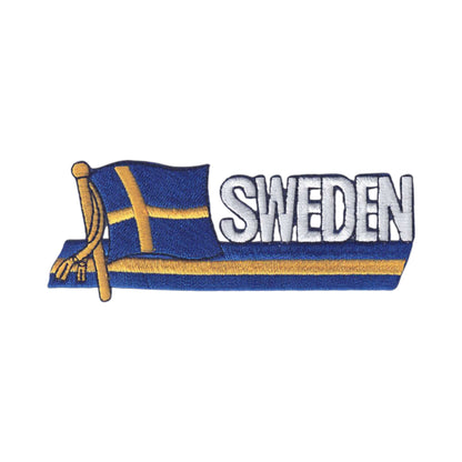 SWEDEN wavy flag ribbon souvenir embroidered patch - 6746