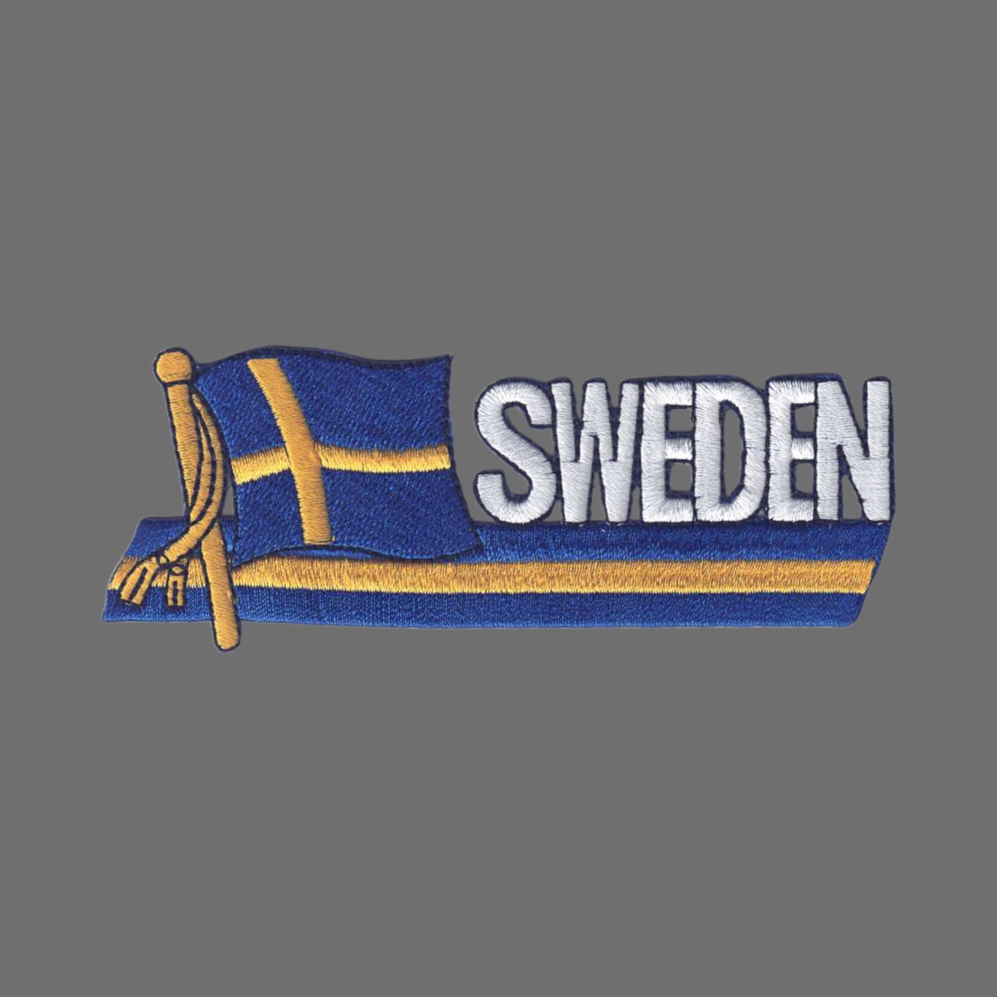 SWEDEN wavy flag ribbon souvenir embroidered patch - 6746