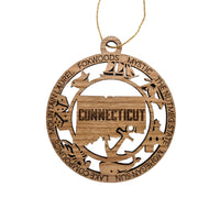 Connecticut Wood Ornament -  CT Souvenir - Handmade Wood Ornament Made in USA State Shape The Nutmeg State Dice Lobster Whale Anchor