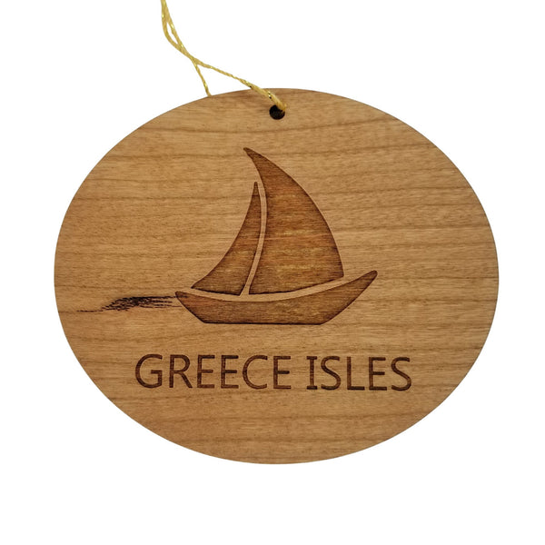Greece Isles Ornament - Handmade Wood Ornament - Souvenir Sailing Sailboat - Christmas Ornament 3 Inch