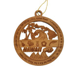 Hawaii Wood Ornament - HI  Souvenir - Handmade Wood Ornament Made in USA State Shape Palm Trees Wave Surfboard Ukulele Volcano Hibiscus