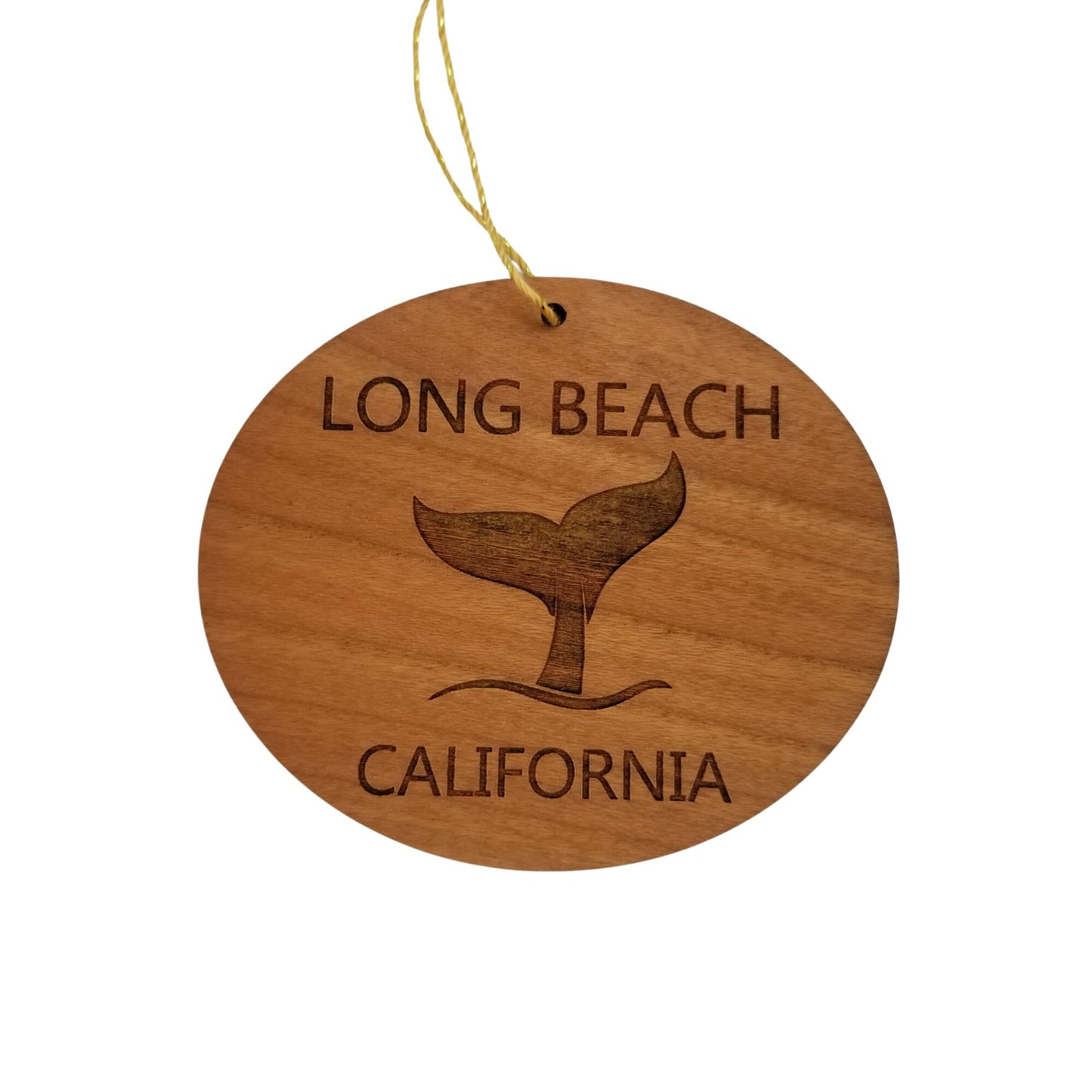 Long Beach Ornament - Handmade Wood Ornament - California Whale Tail Whale Watching - CA Christmas Ornament 3 Inch