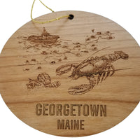 Georgetown Maine Coastal Christmas Ornament Lobster Seashells Handmade Wood Ornament Made in USA Maine Souvenir ME