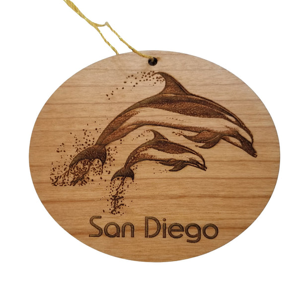 San Diego California Coastal Christmas Ornament Dolphins Handmade Wood Ornament Made in USA San Diego Souvenir CA