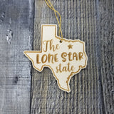 Texas Wood Ornament -  TX State Shape with State Motto - Handmade Wood Ornament Made in USA Christmas Decor