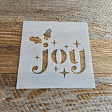 Joy Stencil Reusable Cookie Decorating Craft Painting Windows Signs Mylar Many Sizes Christmas Winter Lower Case with Stars and Holly Leaves