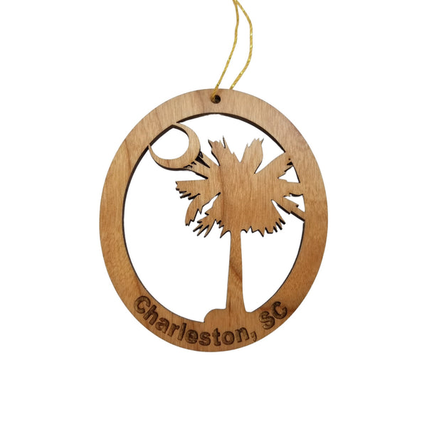 Charleston South Carolina Ornament Handmade Wood Ornament Souvenir SC Palm Tree Moon Travel Gift Made in USA