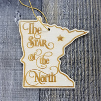 Minnesota Wood Ornament -  MN State Shape with State Motto - Handmade Wood Ornament Made in USA Christmas Decor