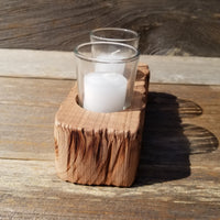 Candle Holder 2 Candles Wood Rustic Home Decor Handmade Wood Gift #530 Unique One of a Kind Gift Raw Unfinished Natural Redwood