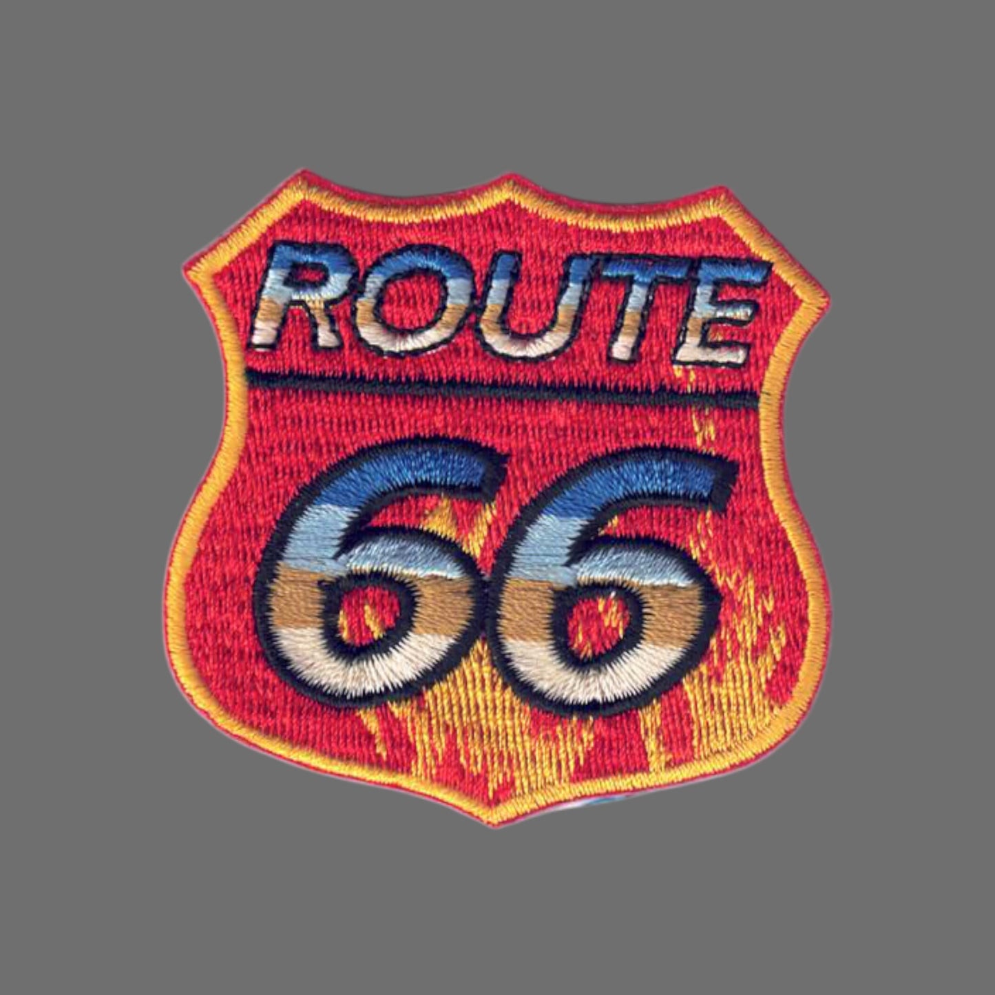 ROUTE 66 Fire Flames Shield Patch - 9596