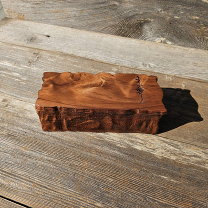 Handmade Wood Box with Redwood Tree Engraved Rustic Handmade Curly Wood #617