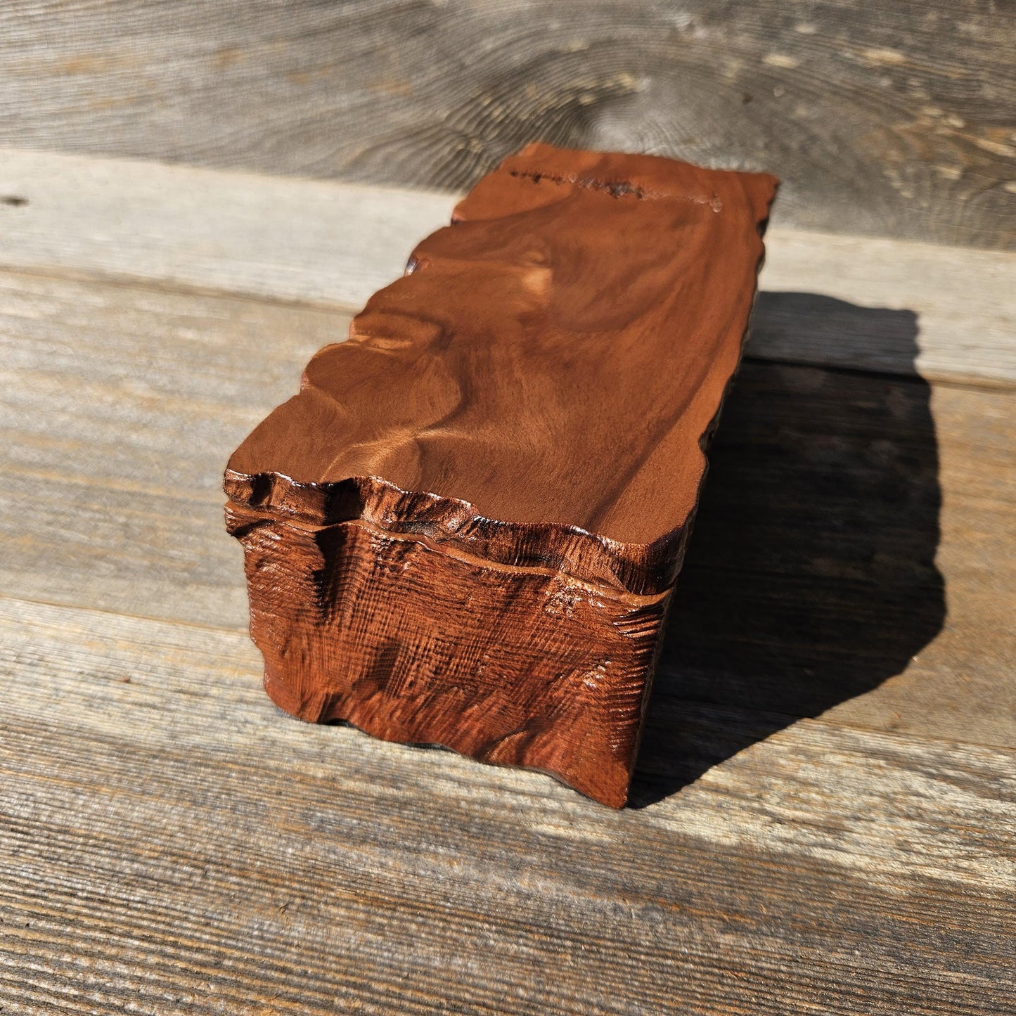 Handmade Wood Box with Redwood Tree Engraved Rustic Handmade Curly Wood #617