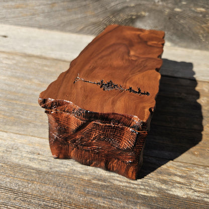 Handmade Wood Box with Redwood Tree Engraved Rustic Handmade Curly Wood #617