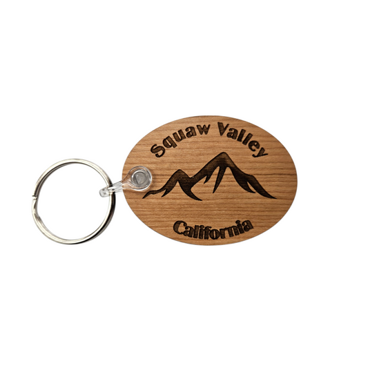 Squaw Valley CA Keychain Mountains Wood Keyring California Souvenir Key Tag Bag Palisades Tahoe - KC8077