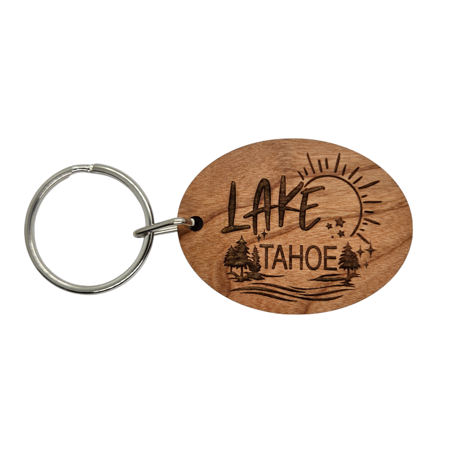 Lake Tahoe Sun Trees Water Keychain Wood Keyring Souvenir Key Ring Key Chain