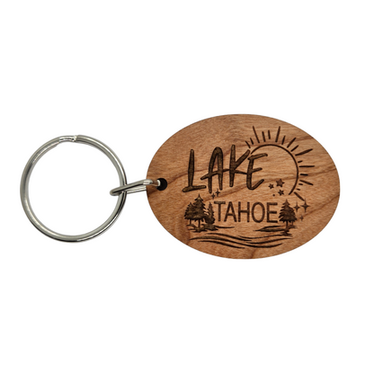 Lake Tahoe Sun Trees Water Keychain Wood Keyring Souvenir Key Ring Key Chain