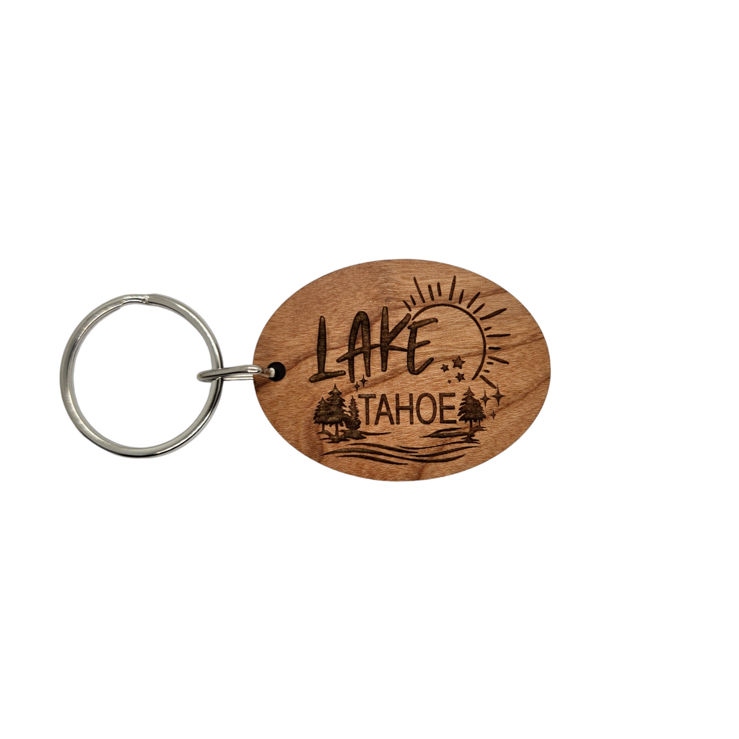 Lake Tahoe Sun Trees Water Keychain Wood Keyring Souvenir Key Ring Key Chain
