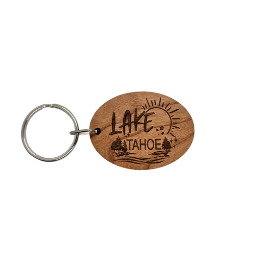 Lake Tahoe Sun Trees Water Keychain Wood Keyring Souvenir Key Ring Key Chain