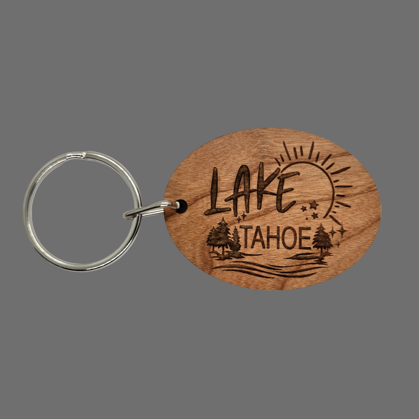Lake Tahoe Sun Trees Water Keychain Wood Keyring Souvenir Key Ring Key Chain