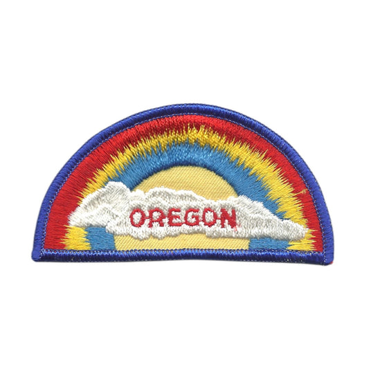 Oregon Rainbow and Cloud Souvenir Embroidered Patch VINTAGE SEW ON - OR-05 Royal Blue Border