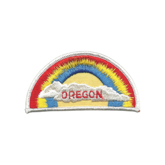 Oregon Rainbow and Cloud Souvenir Embroidered Patch VINTAGE SEW ON - OR-05 White Border