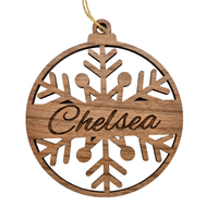 Snowflake Personalized Ornament Engraved with Custom Name Wood Ornament Handmade in the USA