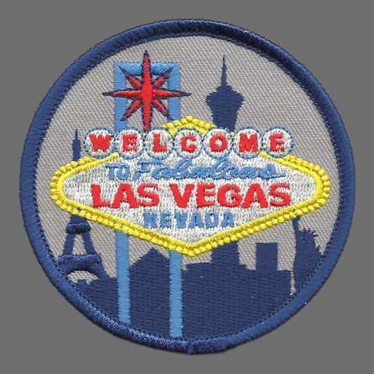 Nevada Patch Welcome to Fabulous Las Vegas Famous Sign 3" Circle Iron On Nevada Souvenir Embroidered
