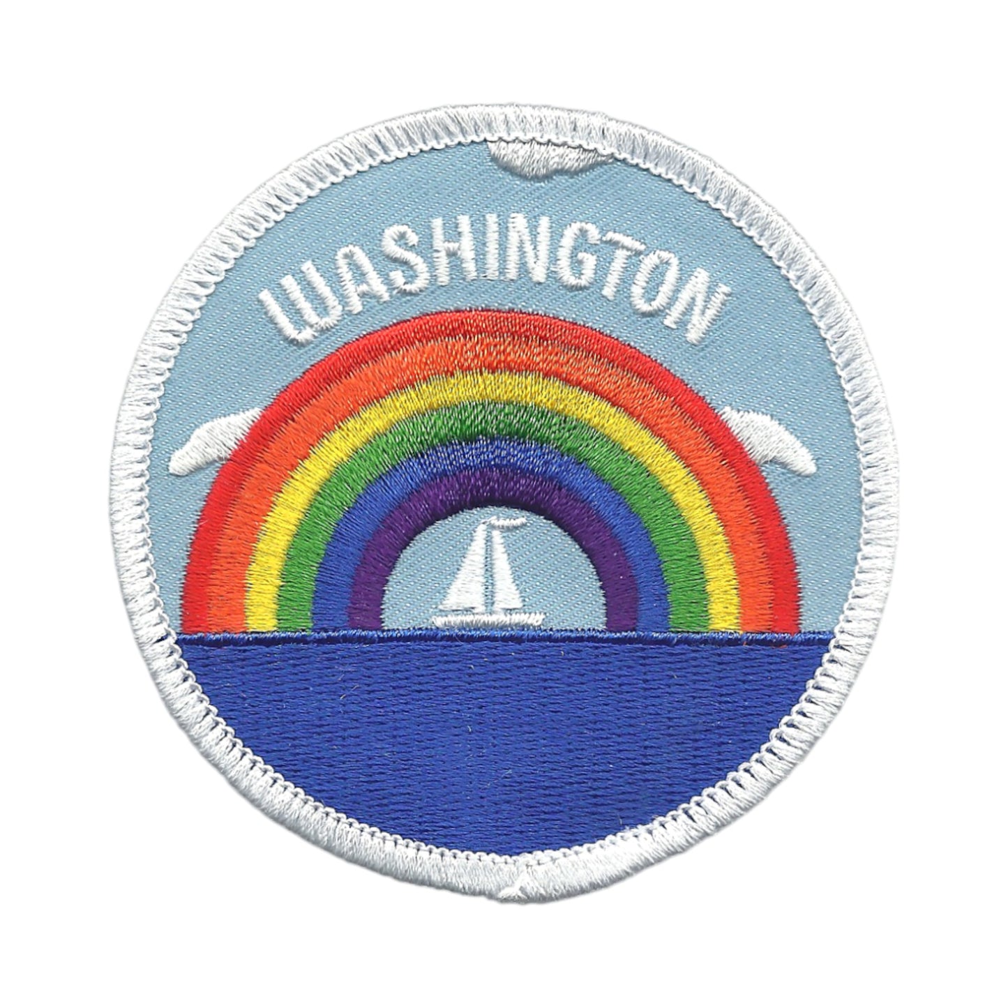 WASHINGTON Rainbow Sailboat Souvenir Embroidered Patch Iron On - WA-35
