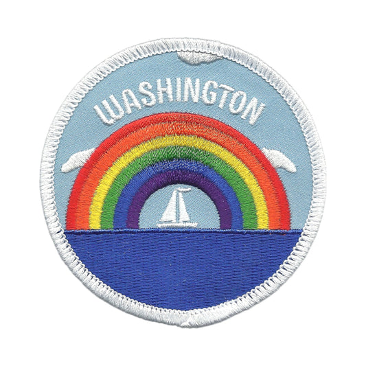WASHINGTON Rainbow Sailboat Souvenir Embroidered Patch Iron On - WA-35