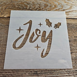 Joy Stencil Reusable Cookie Decorating Craft Painting Windows Signs Mylar Many Sizes Christmas Winter Joy with Stars and Holly Leaves