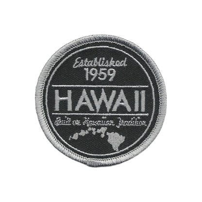 Hawaii Patch – HI Souvenir Travel Patch – Iron On – Applique 2.25"" Island Embellishment Souvenir Established 1959 Black and Gray