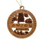 Alabama Wood Ornament -  AL Souvenir  - Handmade Wood Ornament Made in USA State Shape Mardi Gras Mask Football Peanuts Music