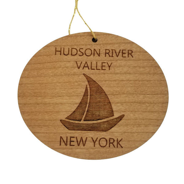 Hudson River Valley New York Ornament - Handmade Wood Ornament - NY Souvenir Sailing Sailboat - Christmas Ornament 3 Inch