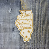 Illinois Wood Ornament -  IL State Shape with State Motto - Handmade Wood Ornament Made in USA Christmas Decor