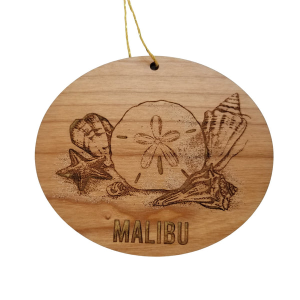Malibu California Ornament Handmade Wood Ornament Souvenir CA Seashells Travel Gift Made in USA