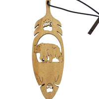 Ketchikan Alaska Bear Christmas Ornament Wood Laser Cut Handmade in USA Souvenir Memento Feather 5.375" Travel Gift AK Leaf