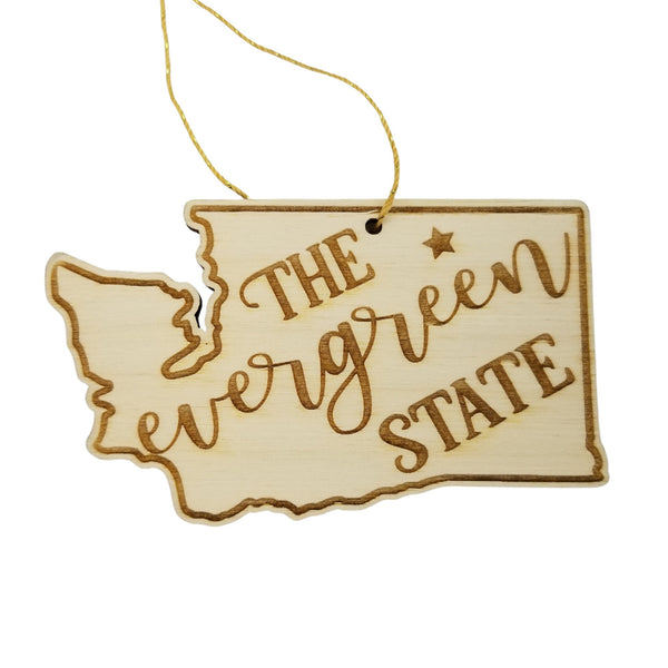 Washington Wood Ornament -  WA State Shape with State Motto - Handmade Made in USA Christmas Decor
